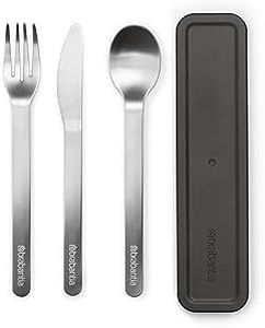 Brabantia - Make & Take Set de Cubiertos con Estuche - Cuchillo, Cuchara & Tenedor - Diseño Compacto - Acero Inoxidable - Apto para lavavajillas - Set de Cubiertos de Viaje para 1 Persona - Dark Grey