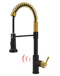 GIMILI Touchless Spring Kitchen Faucet with Pull Down Sprayer, Single Handle Motion Sensor Activated Hands-Free Kitchen Sink Faucet, Single Hole Smart Kitchen Faucet, Solid Brass, Matte Black&Gold