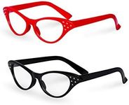 Big Mo's Toys Red/Black Cat Eye Retro Costume Dress Up Hip Hop Rhinestone Glasses (2 Pack)