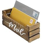 MyGift Rustic Burnt Solid Wood Mail Organizer Letter Box, Decorative Crate Style Mail Sorter Storage Box with White Cursive Mail Design