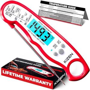 KIZEN Instant Read Meat Thermometer Digital - Food Thermometer for Cooking, Grill, Oven, BBQ - IP67 Rated Waterproof - Large Backlit Display and Magnetic Back