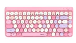 UBOTIE Portable Bluetooth Colorful Computer Keyboards, Wireless Mini Compact Retro Typewriter Flexible 84Keys Design Keyboard (Pink-Colorful)