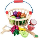 Wudly Magnetic Wooden Cutting Vegetables/Fruits Food Play Toy Set with Basket for Kids, Pretend Play Toy Set for Boys and Girls,Colorful Kitchen Play Toy Set for Babies (Fruits)