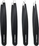 Utopia Care Professional Stainless Steel Tweezers Set 4 Piece, Tweezers for Facial Hair Women and Men, Eyebrow Tweezers, Professional Facial Blackhead Remover, Mens Tweezer Kit, Black