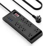 BESTEK 4,000 Joules Surge Protector with USB,6 Feet Extension Cord Power Strip with 8 AC Outlets 15A 1875W,5V 4.2A 4 USB Charging Ports Desktop Charging Station,Wide Spaced Outlet for Large Plug,Black