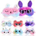 8 Pcs Sleep Mask for Kids, Unicorn Sleeping Mask Plush Sleeping Eye Cover Kids Cats Eye Mask Plush Blindfold for Girls Boys and Adults, Home, Travel, Office