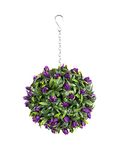 Best Artificial TULIP Flower Ball Lush Long Leaf Topiary Grass (24cm, Purple)