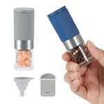 vzaahu Mini Salt and Pepper Grinder Set with Bag and Funnel, Small Travel Portable Spice Tools, Adjustable Coarseness, Refillable, Ceramic Burrs Seasoning Mills for Camping Cook, BBQ, Children