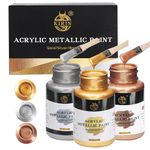 KIRIN Acrylic Paint Set, Metallic Gold & Silver & Bronze, Gold Leaf Paint for Art Painting Handcrafts, Idea Paints for Fabric Furniture Wood Clay Canvas Craft Supplies (3Pcs, 125g/Bottle）