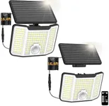 HAARAY Solar Flood Lights Outdoor with Remote, Separated Solar Panel, 16.4Ft Cable, IP65 Waterproof, Dusk to Dawn 171 LED Solar Powered Motion Sensor Security Lights for Outside, 2 Pack