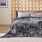 Bedsure Fuzzy Blanket Queen Size - Grey, Soft and Comfy Sherpa, Plush and Furry Faux Fur, Reversible Queen Blankets for Bed, 90x90 Inches