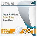 Drylife Premium Form Unisex Incontinence Shaped Pads | Dry Feel Technology, Anti-Leakage Cuffs, Odour Control & 100% Breathable Cotton Material - Extra Plus (1 Pack of 21)