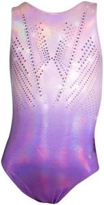 Destira Empress Leotard for Girls - Lilac Purple Hologram Fabric with Crystal Embellishments for Gymnastics and Dance Child XXS (3T)