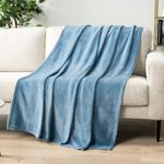 PAVILIA Dusty Blue Fleece Throw Blanket for Couch, Light Slate Blue Super Soft Fuzzy Flannel Throw for Sofa, Luxury Plush Microfiber Bed Blanket, Cozy Home Decorative Velvet Gift Blanket, 50x60