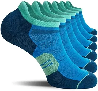 CelerSport 6 Pack Running Ankle Socks For Men and Women with Cushion, Low Cut Athletic Tab Socks, Blue, Medium