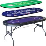 8 Player Folding Poker Table with 2 Interchangeable Game mats, Texas Holdem Poker and Blackjack, Collapsible Casino Table with Padded Rails and XXL Cup Holders for Wine and Whiskey Glasses (72 inch)