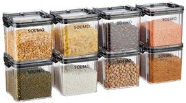 Amazon Brand - Solimo Multipurpose Airtight Containers For Kitchen, Square, Set Of 8, 700 Ml Each, Black - Plastic