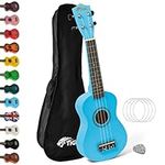 Soprano Ukulele Ukelele for Kids includes Gig Bag, Felt Pick, Spare Strings - Blue - TIGER UKE7-BL