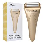 DermaTech Skincare Cold Therapy Facial Ice Roller | Ice Roller for Face & Eye Puffiness Relief | Stainless Steel Cooling Face Massager Roller | Aesthetic Ice Roller Gold