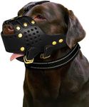 Dog Muzzle, Leather Basket Soft Muzzles Medium Large Breeds, Pitbull Dog Muzzle Amstaff Muzzles Staffordshire Terrier, German Shepherd Dalmatian Doberman Adjustable Breathable Muzzles for Dog (L)