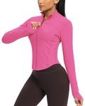 QUEENIEKE Workout Running Jackets for Women Zip Up Athletic Yoga BBL Jacket Cropped Tops with Thumb Holes (Hot Pink, M)