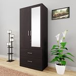 VIKI Wardrobe | Wooden Almirah for Clothes,Door for Bedroom, 2 Door Wardrobe with Drawer, Mirror & Hanging Space (Dark Wenge - 40D x 80W x 180H) | 1 Year Warranty | Free Assembly