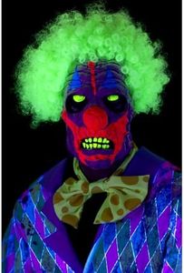 Smiffys UV Black Light Clown Mask, Multi-Coloured Latex, Overhead, with Hair, Halloween Cirque Sinister Fancy Dress, Clown Dress Up Masks