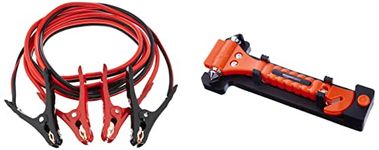 Bundle- AmazonBasics Jumper Cable 10 Gauge, 12 Feet and AmazonBasics Emergency Seat Belt Cutter and Window Hammer