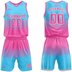 Custom Basketball Jersey for Man Women Uniform Suit Kids Adults Personalized Jersey (Pink-Light Blue)
