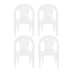 Plastic Garden Chairs - WHITE Set of 4 Chairs - Stackable with Vertical Slat Low Back Design - Indoor or Outdoor Use - Suitable for Patio, Parties, Picnics or Camping.