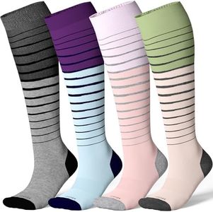 LEVSOX Bamboo Compression Socks for Women&Men 20-30 mmHg Knee High Cute Support Socks for Nurses, Pregnant Women, Travel, 4 Pair-mix5, M