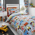 Happy Linen Company Kids Boys Big Digger Trucks Grey Double Reversible Duvet Cover Bedding Set