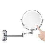 Auxmir 8'' Wall Mounted Mirror with 1X/10X Magnification, LED Magnifying Makeup Mirror with 3 Light Modes, 360 Swivel Double Sided Extendable Vanity Mirror, Touch Control & Auto OFF, 4 AAA Batteries