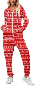 Ekouaer Christmas Onesie Adult Hooded Womens Onesie Pajamas Comfy Zipper One Piece Pajamas with Pocket XS-XXL