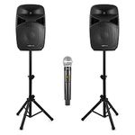 VONYX VPS152A Pro Karaoke System with Wireless Mics & Stands - Professional Karaoke Machines for Parties, Events & Home Entertainment -Professional Karaoke Systems with 15” Active Speakers