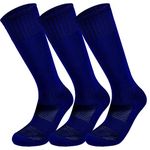 Marchare Boys Soccer Socks Toddler Football Socks 7-10 Years Knee High Solid Sports Socks For Boys Girls Blue 3 Pairs