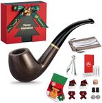 Joyoldelf Christmas Tobacco Pipe Set - Ebony Tobacco Pipe with Elk Christmas Stocking and Mini Santa Hat Wine Bottles Cover, Handmade Wood Pipe Starter Kit with Christmas Gift Box and Pipe Accessories