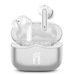 Wireless Earbuds, Wireless Headphones Bluetooth 5.3 Earphones, 2023 Bluetooth Headphones with 13mm Drivers, IP7 Waterproof Ear buds Wireless Earbuds, 36H Playtime, LED Display, Ultra Light, Silver