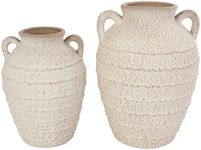 Deco 79 Ceramic Decorative Vase Textured Centerpiece Vases with Handles and Terracotta Accents, Set of 2 Flower Vases for Home Decoration 11", 9" H, Cream