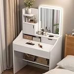 Vanity Desk with Rectangular Mirror, Vanity Desk with Mirror and LED Lights, Vanity Mirror 3 Lighting Color Adjustable, Vanity Dressing Table with 2 Drawers