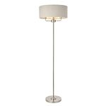 Celeste Decorative Standing Floor Lamp - Brushed Chrome Floor Lamp with a Natural Coloured Fabric Shade - On/Off Foot Switch - E14 Candle - Tall Indoor Standing Floor Light