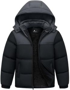 ZITY Boys Puffer Jacket Sherpa Lined Warm Winter Coat Grey Black 14-15 Year | Windproof,Water Resistant,Thick,Zip Up Hoodie,Machine Washable,Cold Weather,Daily Casual,Hiking,School,Snow Play, 6-15 Years