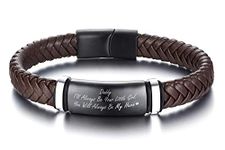 PJ JEWELLERY Dad Braided Leather Bracelet to My Dad Simple Personalised Custom Message Engraved Quote ID Bracelet Gift from Son Daughter