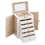 SONGMICS Jewellery Box 6 Tiers, Jewellery Case with 5 Drawers, Large Storage Capacity, with Mirror, Lockable, Jewellery Storage Organiser, Gift for Loved Ones, for Watches, White JBC152W01