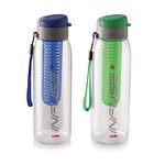 CELLO Infuse Plastic Water Bottle, 800 ml, Blue/Green, Set of 2 | Detox Bottle with Infuser Chamber | Leakproof Plastic Bottle with Wide Mouth Opening | Ideal for Gym, Office, Travel