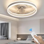 20" Modern Low Profile Flush Mount Ceiling Fans with Lights and Remote, 6 Speeds and Reversible Wind, Dimmable, 3 Color Temperature Optional, DC Motor for All Season White