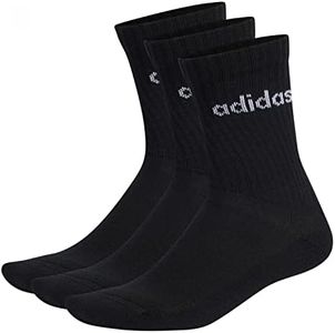 adidas Unisex Linear Crew Cushioned 3 Pairs Crew Socks, Black/White, M