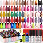 Lavender Violets 49 PCS Gel Nail Polish Set,45 Colors Spring Neon Glow in the Dark Effect with Nail Primer,Builder Base Coat,Glossy,Matte Top Coat Red Jelly Nude Glitter New Year Gifts for Women A950