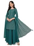 FIORRA Women's Teal Green Crepe Straight Kurta With Flared Skirt And Dupatta SET0051-M