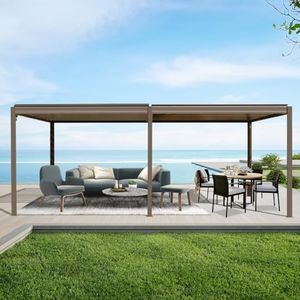 Domi Louvered Pergola 10X20FT, Aluminum Pergola with Adjustable Roof, Aluminum Frame, Efficient Drainage System, Outdoor Pergola for Patio, Deck, Garden, Brown